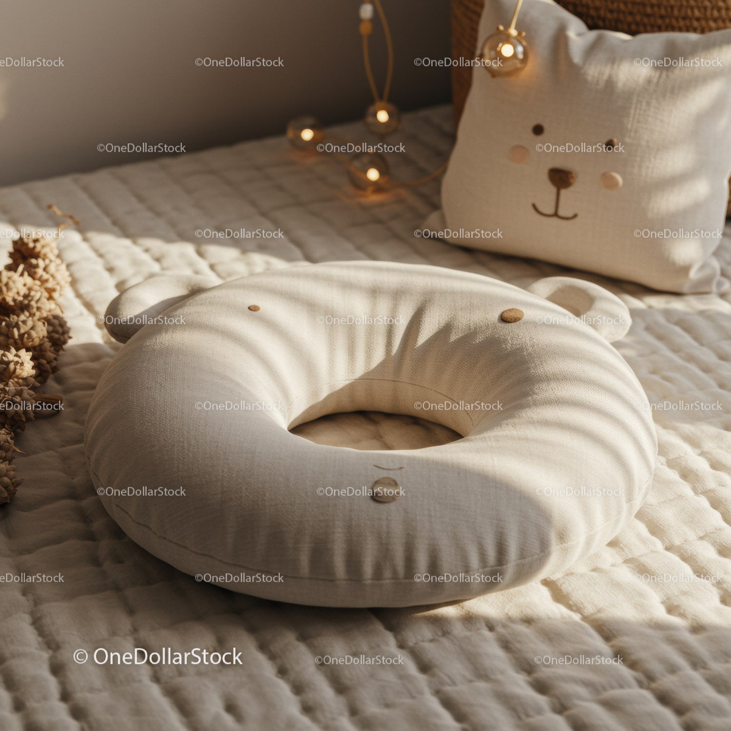 Soft Baby Bear Pillow in Warm Sunlit Nursery