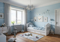Bright Children's Bedroom with Blue Walls and Playful Decor