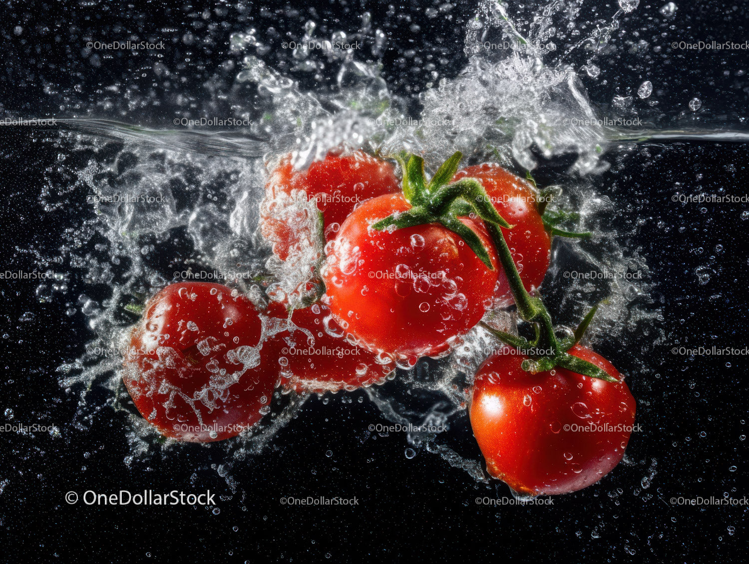 Juicy Red Cherry Tomatoes Splashing in Water for Freshness