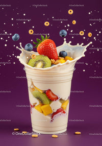 Splash of Yogurt with Fresh Fruits and Cereal Rings