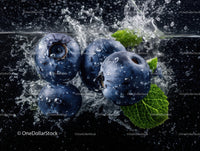 Blueberries Splashing Water with Mint Leaves in Dynamic Close-Up