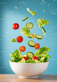 Fresh vegetable salad tossing in white bowl