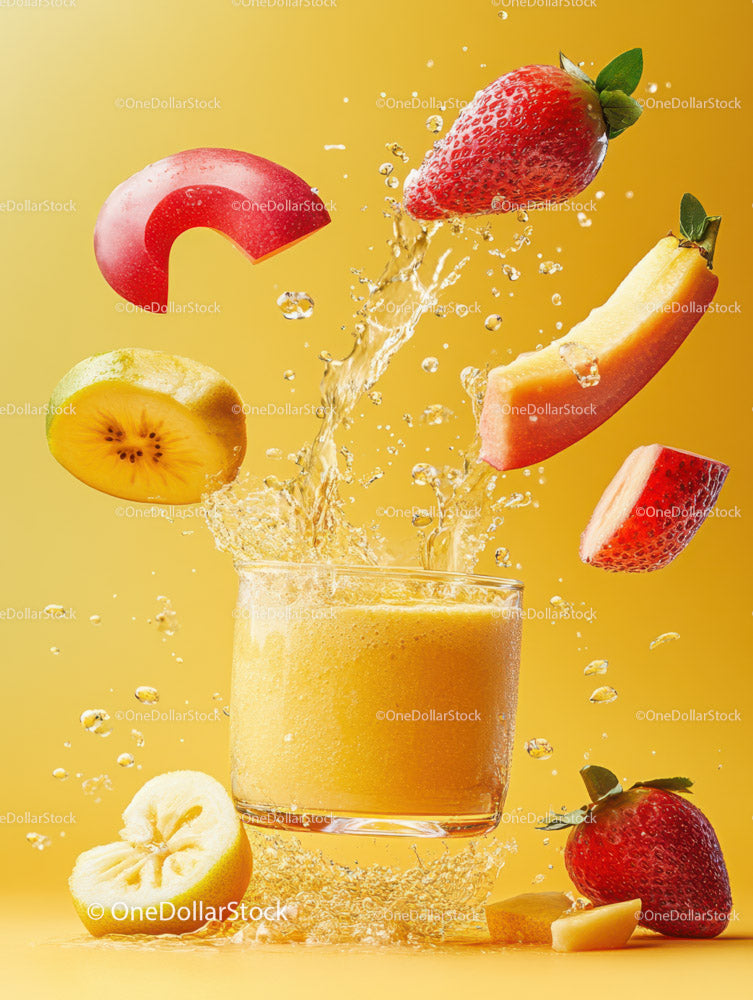 Refreshing Fruit Splash with Strawberries Apples and Kiwi