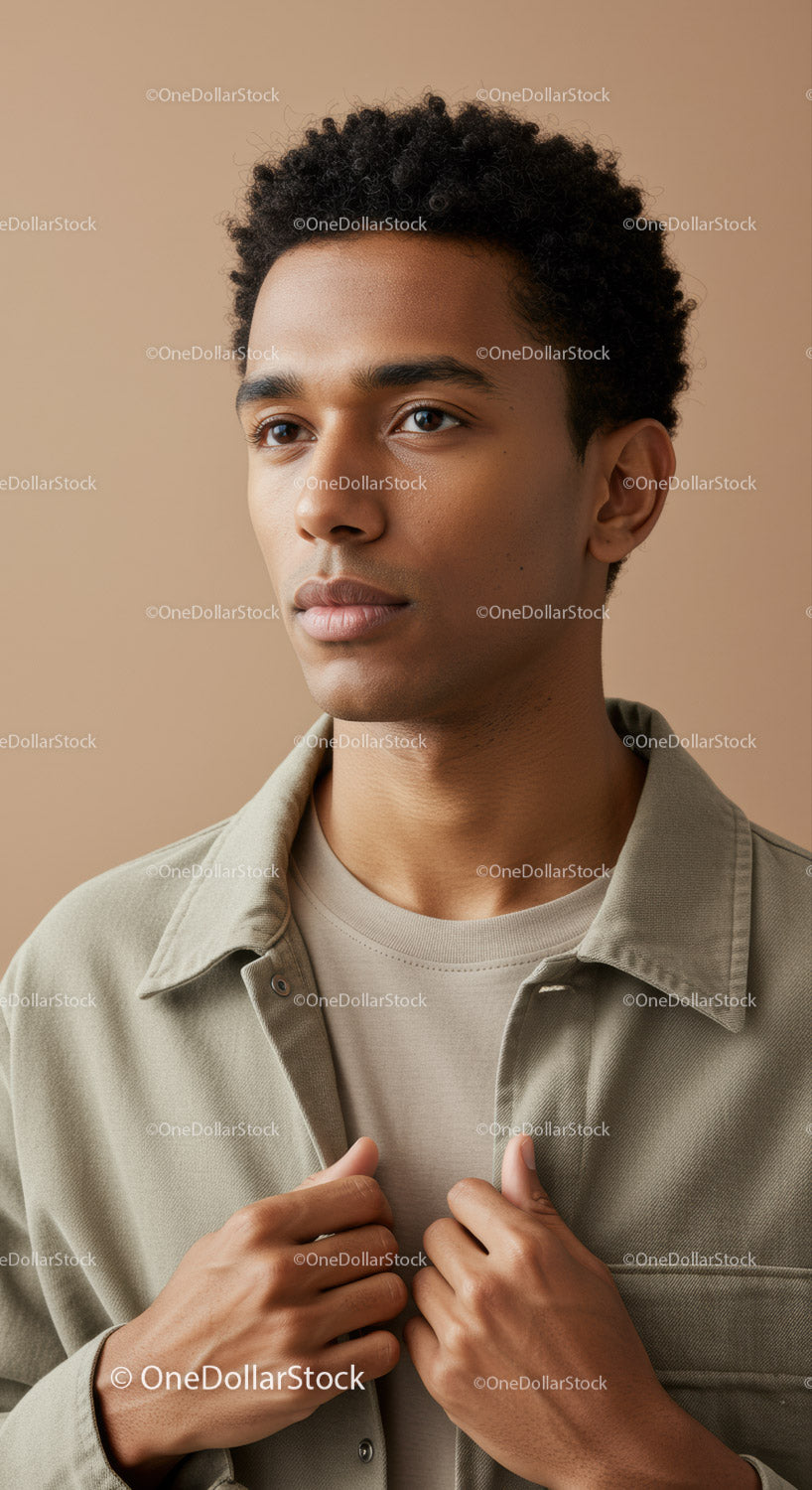 Young Man in Casual Clothing with Confident Expression