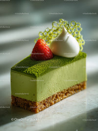 Elegant Green Tea and Strawberry Mousse Dessert with Crispy Base