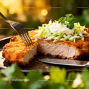 Crispy breaded pork cutlet with fresh salad topping