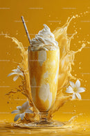 Bright Yellow Lemon Drink with Ice and Splash Effects