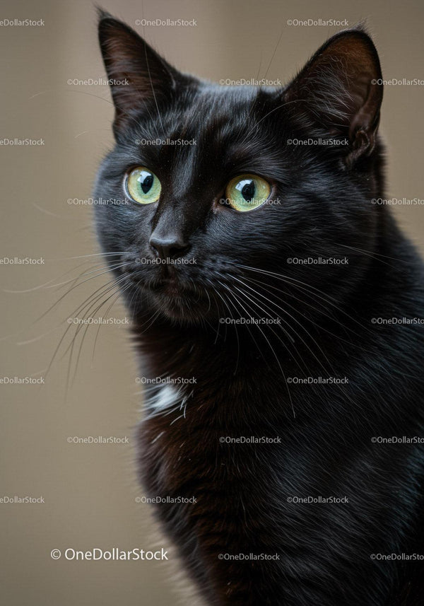 Closeup portrait of a black cat with yellow eyes