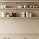 Modern Kitchen Shelving with Ceramic Mugs and Storage Jars
