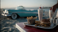 Beachside Cheeseburger French Fries and Milkshake with Classic Car