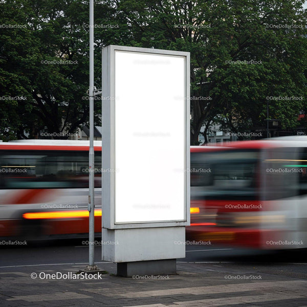 Blank vertical street billboard with blurred city traffic JPG Mockup Image