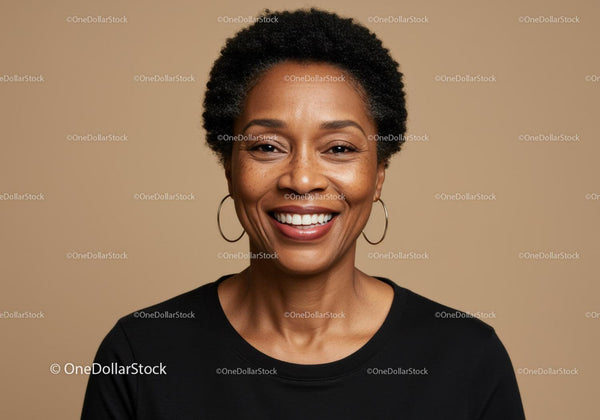 Elegant African American Woman Smiling with Natural Beauty and Joy