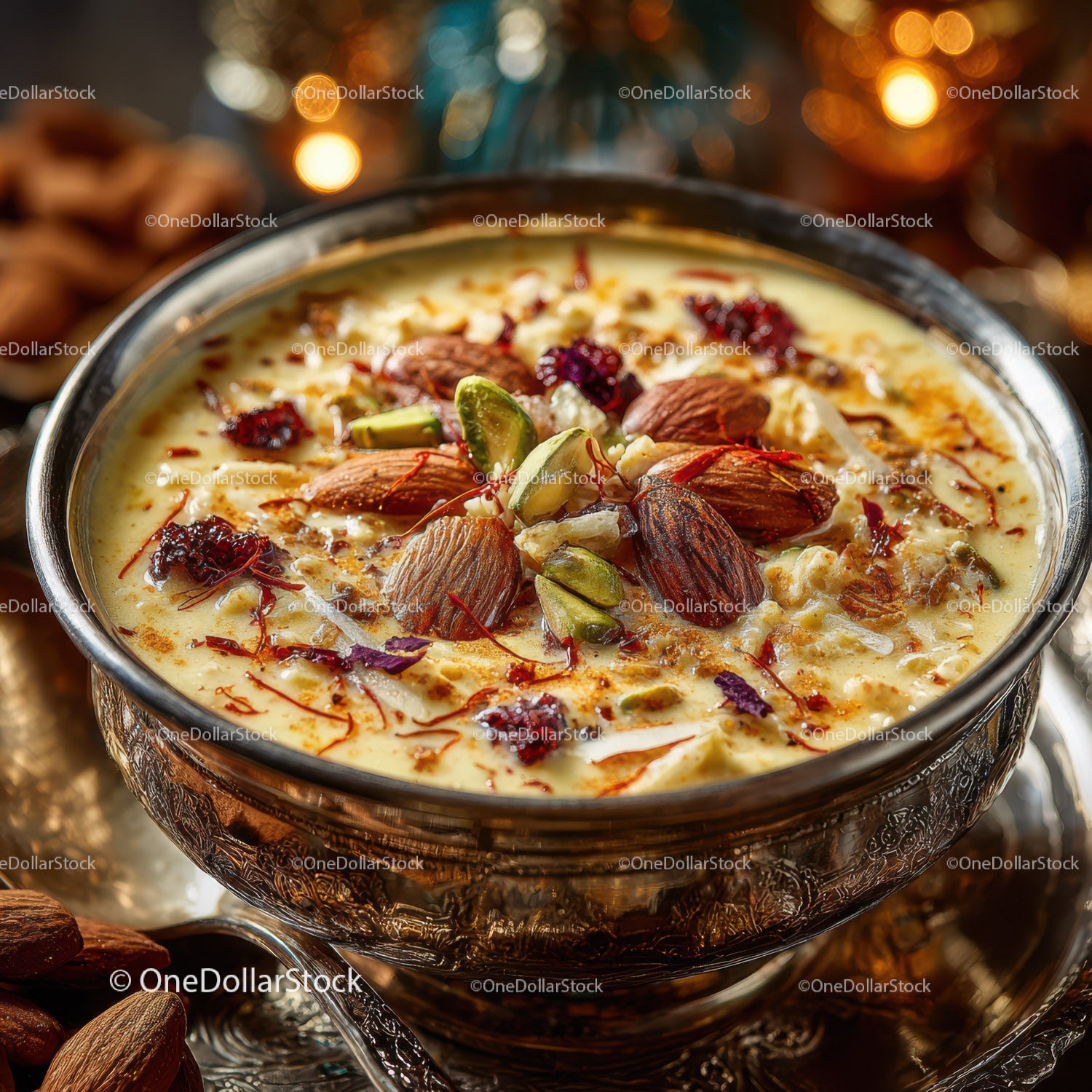 Saffron Flavored Milk Dessert with Pistachios and Almonds