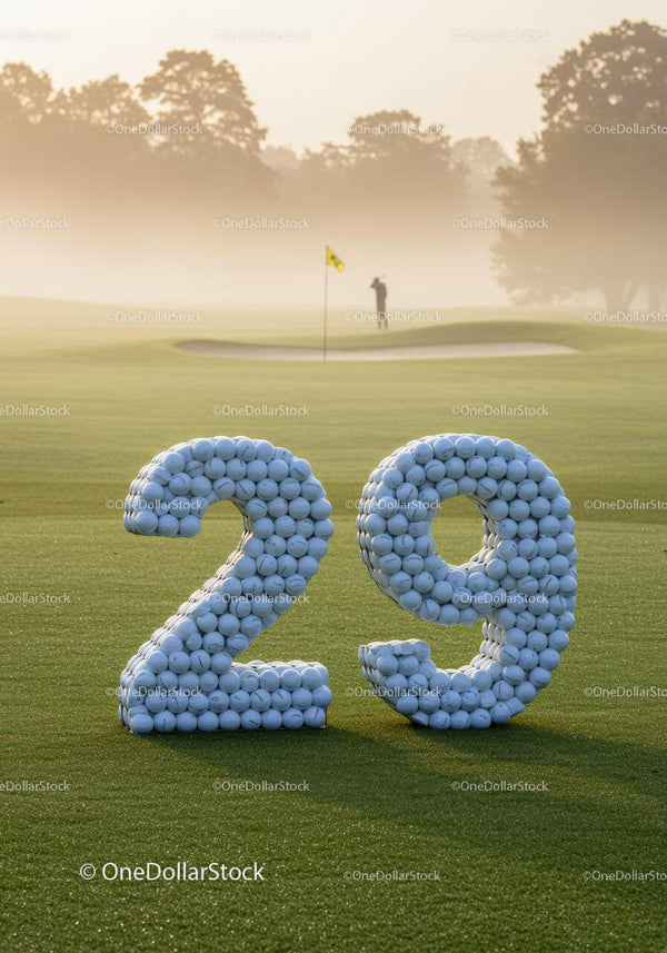 Pole golfowe numer dwadzieścia dziewięć zrobione z białych piłek