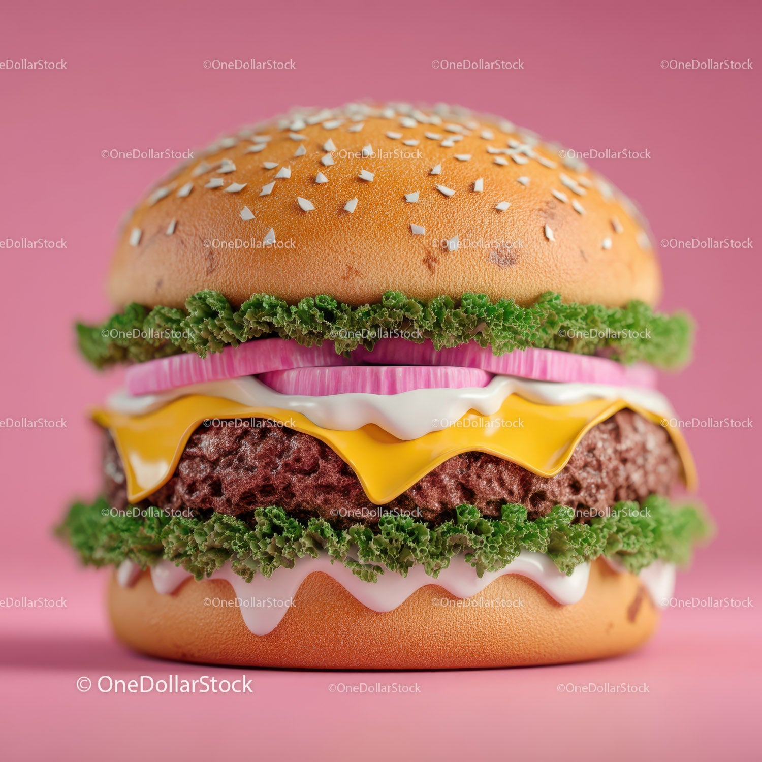 Colorful Sesame Seed Burger with Lettuce Tomato Cheese and Patty