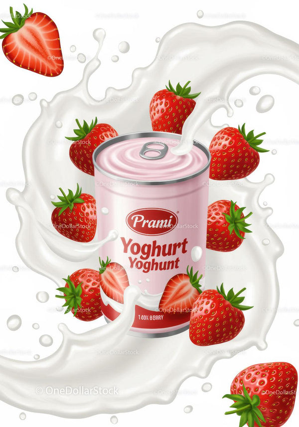 Refreshing Strawberry Yogurt Drink in Splash of Milk