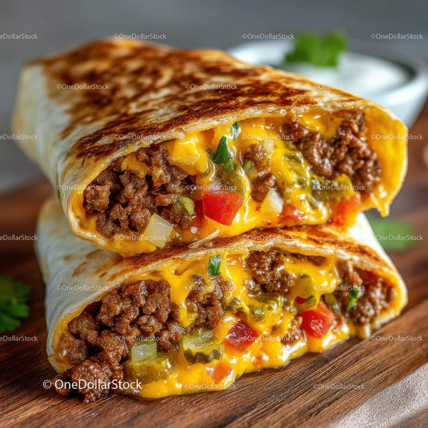 Beef and Cheese Burrito with Vegetables in Tortilla Wrap