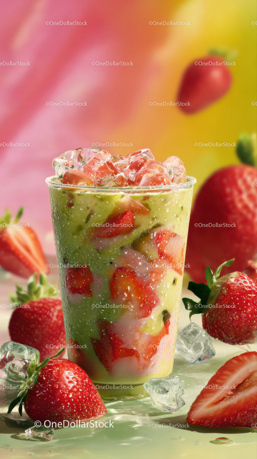 Strawberry Iced Drink with Fresh Fruit for Refreshing Summer Cool