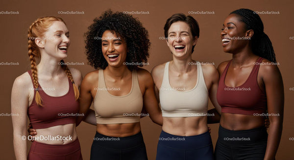 Diverse women in activewear sharing joyful moment together