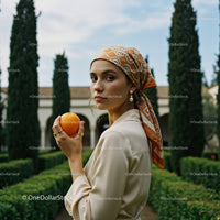 Stylish Woman Holding an Orange in a Bright Outdoor Setting