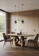 Modern Dining Room with Wooden Table and Elegant Chairs in Natural Light