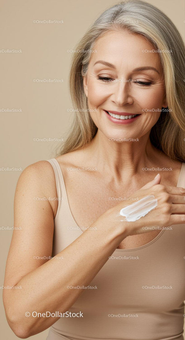 Mature Woman Applying Moisturizer for Skincare Routine