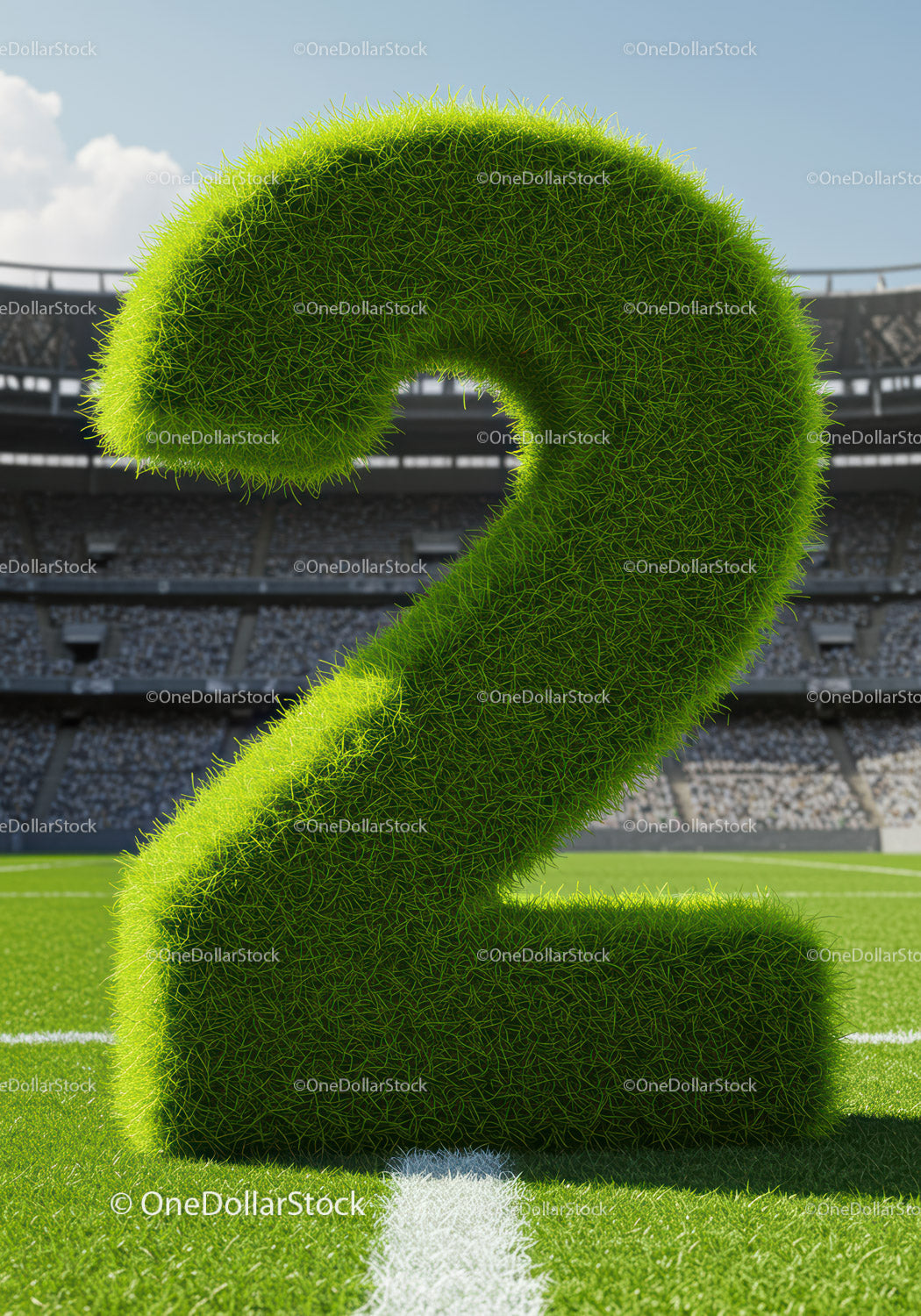 Large Grass Number Two Standing on Soccer Field