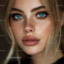 Close-up of Beautiful Woman with Blue Eyes and Freckles