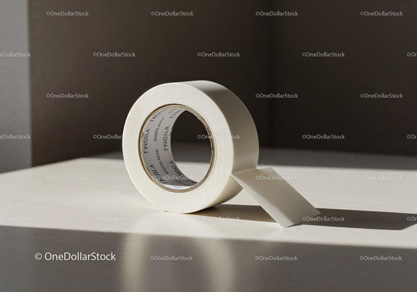 Roll of white adhesive tape on sunlit surface JPG Mockup Image