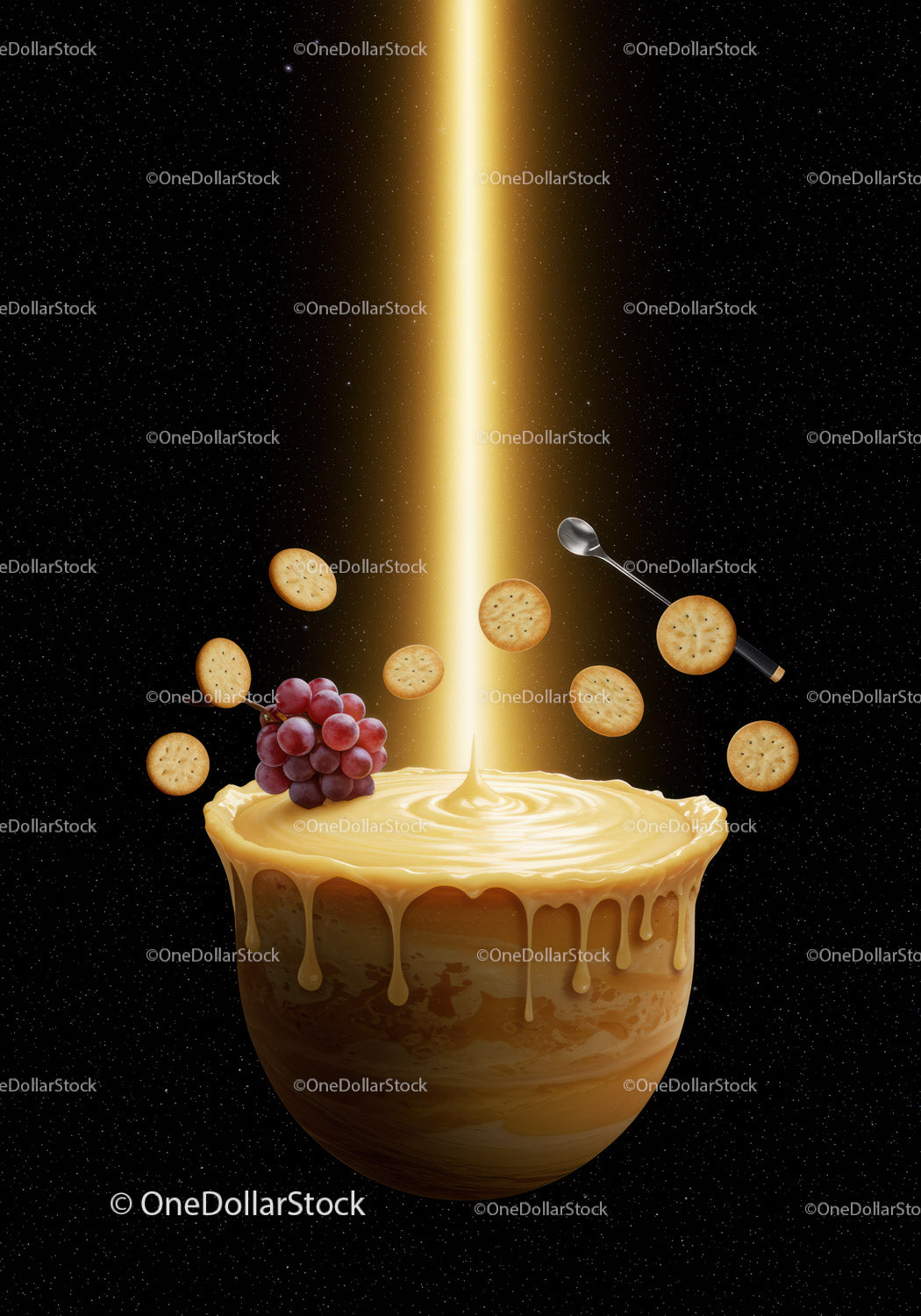 Creative cosmic dessert with crackers grape and spoon