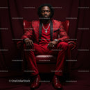 Confident Man in a Bold Red Suit Sitting Elegantly