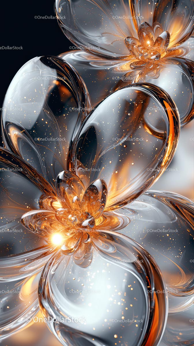 Futuristic Abstract Art with Metallic Glass and Glowing Details
