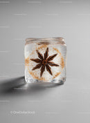 Star Anise Encased in a Clear Ice Cube on Gray Background