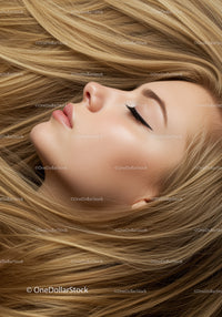Close up serene woman with flowing blonde hair