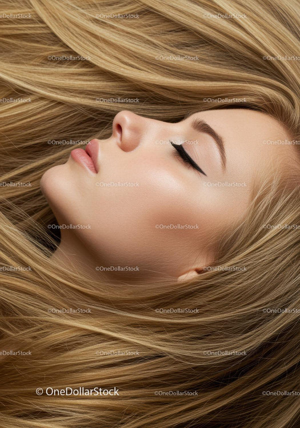 Close up serene woman with flowing blonde hair