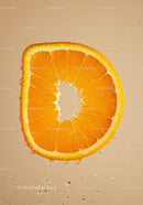 Fresh orange slice floating with water droplets