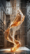 Dynamic Gold Liquid Splash in Modern Industrial Space