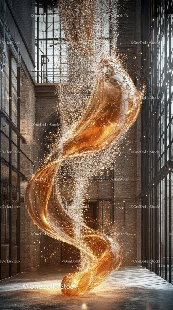 Dynamic Gold Liquid Splash in Modern Industrial Space