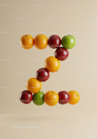 Number seven formed with mixed fresh fruits