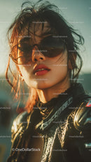 Stylish Woman in Sunglasses Against a Sunlit Background