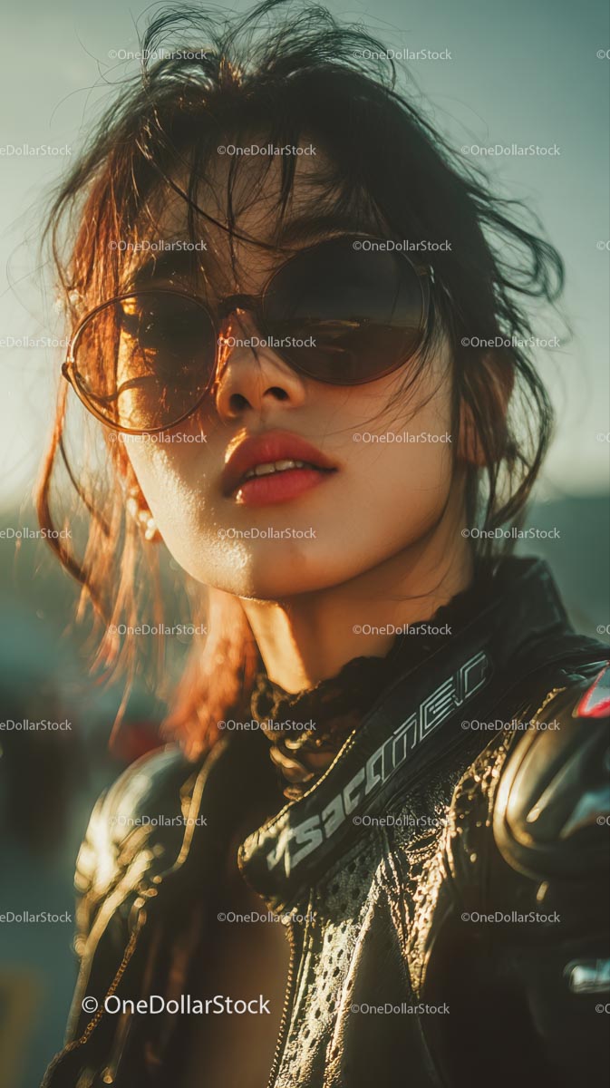 Stylish Woman in Sunglasses Against a Sunlit Background