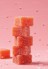 Stack of sugar-coated orange jelly candy cubes