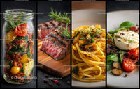 Freshly Cooked Steak with Vegetables and Pasta in a Rustic Setting