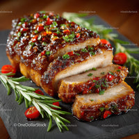 Spicy Pork Tenderloin with Herb Garnish and Cherry Tomatoes