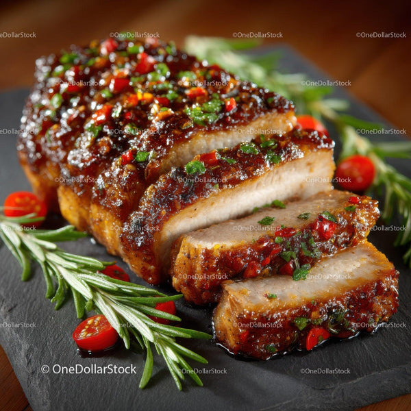 Spicy Pork Tenderloin with Herb Garnish and Cherry Tomatoes