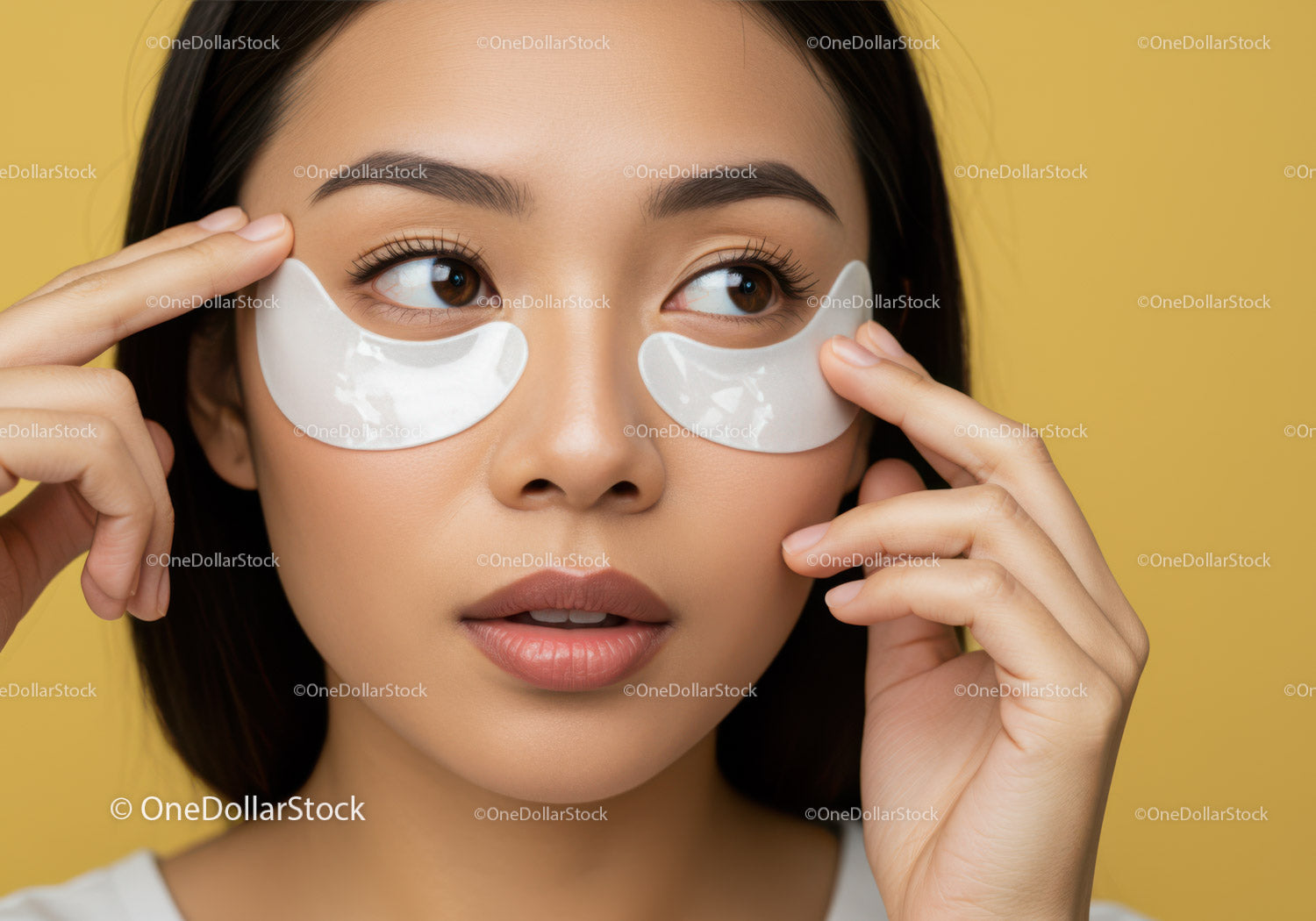 Young Woman Applying Under-Eye Patches for Skin Brightening
