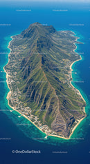 Green Mountain Ridge Overlooking Beautiful Tropical Island and Blue Ocean