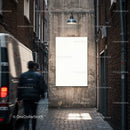 Blank Poster on Weathered Wall in Narrow Urban Alley