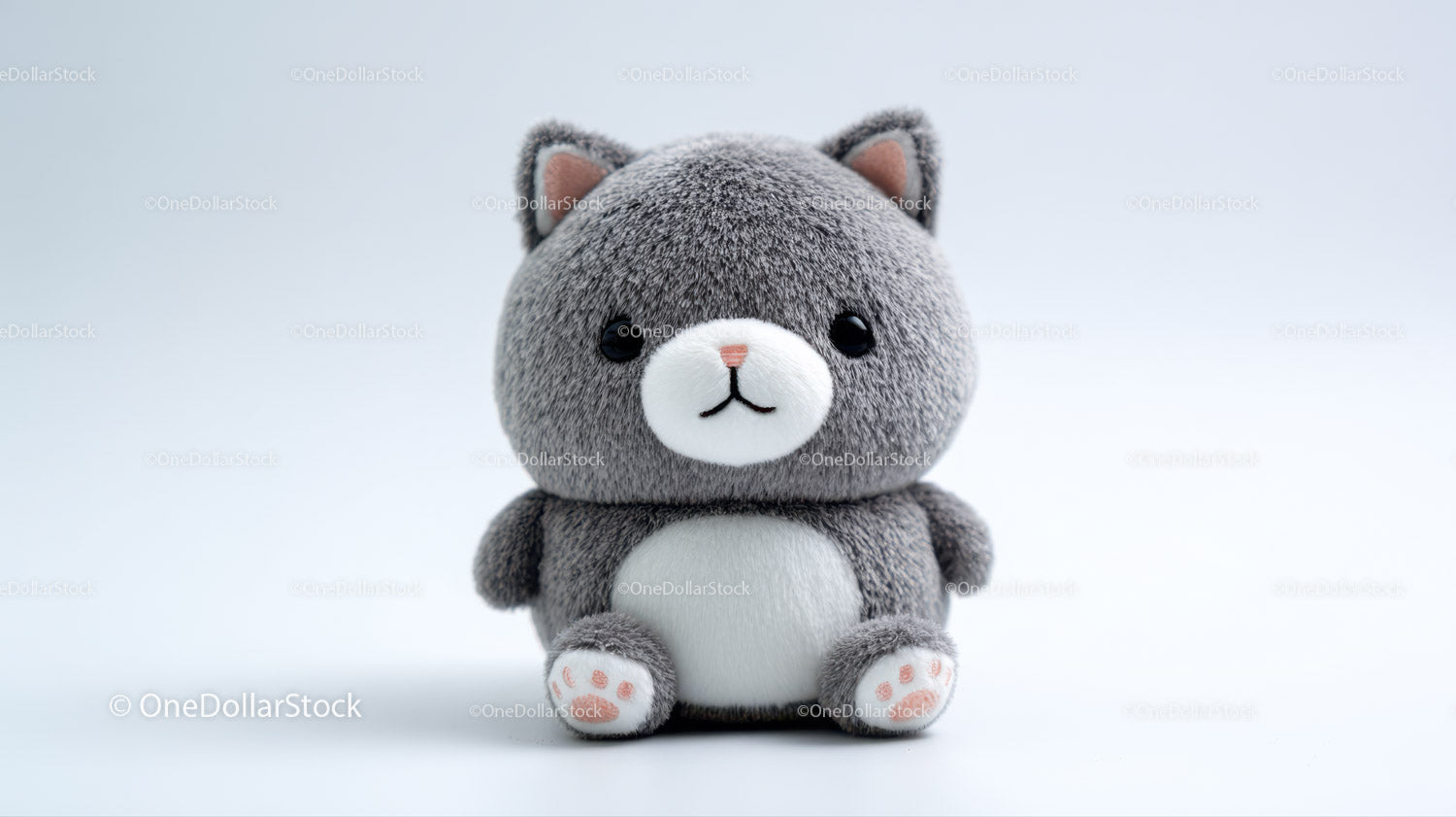 Cute Plush Cat Toy with Large Black Eyes and Pink Nose
