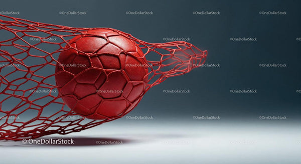 Red Soccer Ball in Net for Sports and Recreation Concepts
